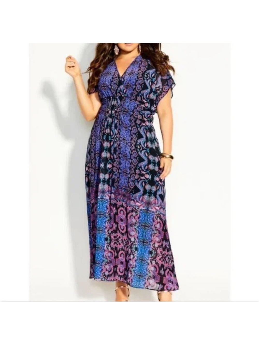 City Chic Purple Paisley V-Neck Maxi Dress